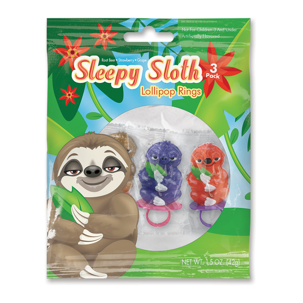 3pk Sloth Lollipop Rings 